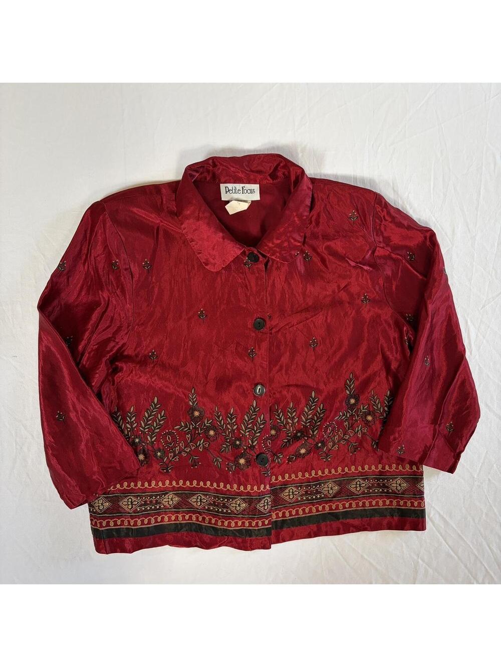 Red Satin Jacket Shacket Vintage 90s 14P Goth Y2K